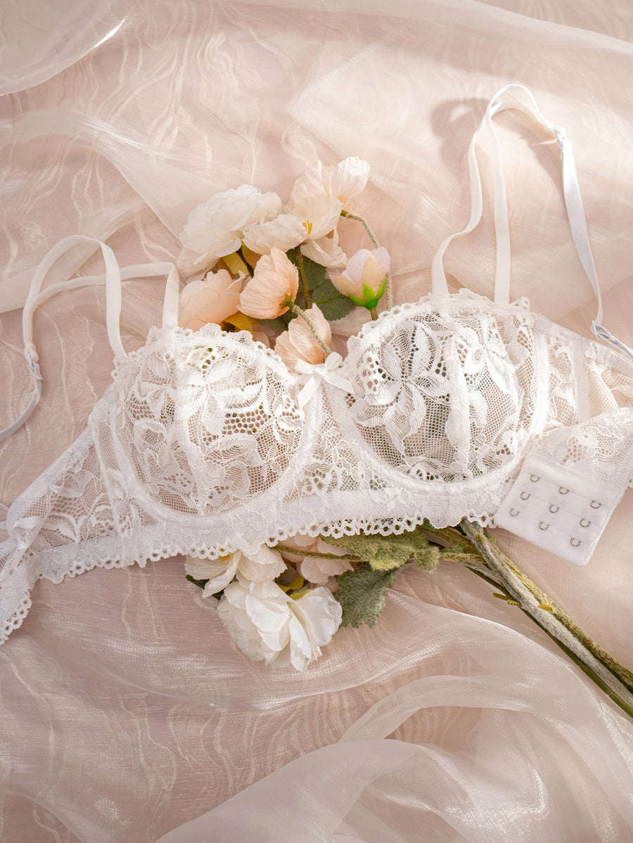 Women Bra & panty  Set Patchwork Bow Underwire Thin Cup Comfortable