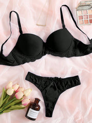 Women's Bra & Pan sets Contrast Lace Super Push Up ty - Black