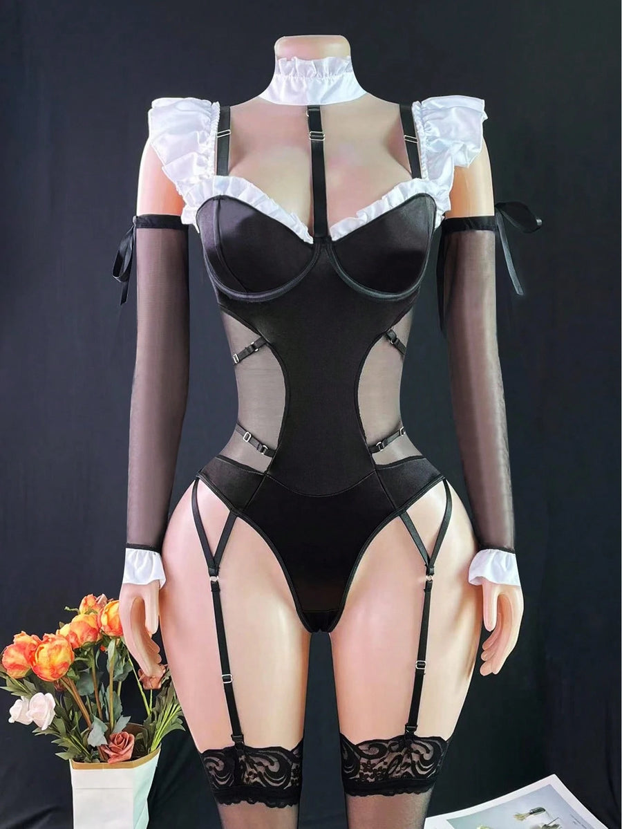 Women's Lingerie  Spicy Aura 5pcs Halloween Mesh Patchwork Set