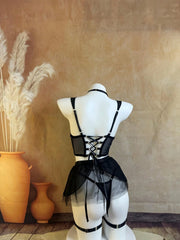 Women's Lingerie Set Halter Neck Chain Corser With Gloves & Gauze Skirt Lingerie Set