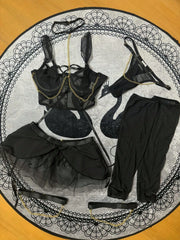 Women's Lingerie Set Halter Neck Chain Corser With Gloves & Gauze Skirt Lingerie Set