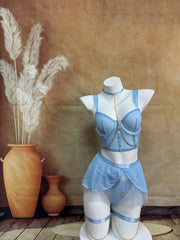 Women's Lingerie Set Halter Neck Chain Corser With Gloves & Gauze Skirt Lingerie Set