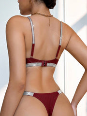 Women's Bra & Panty Sets Ribbed Comfortable Underwire Bra And Thong