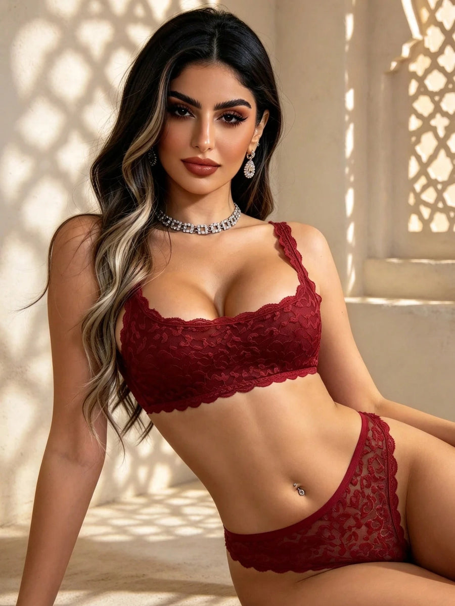 Women's Bra & Panty Sets  And Leopard Print Lace Patchwork Camisole & Thong