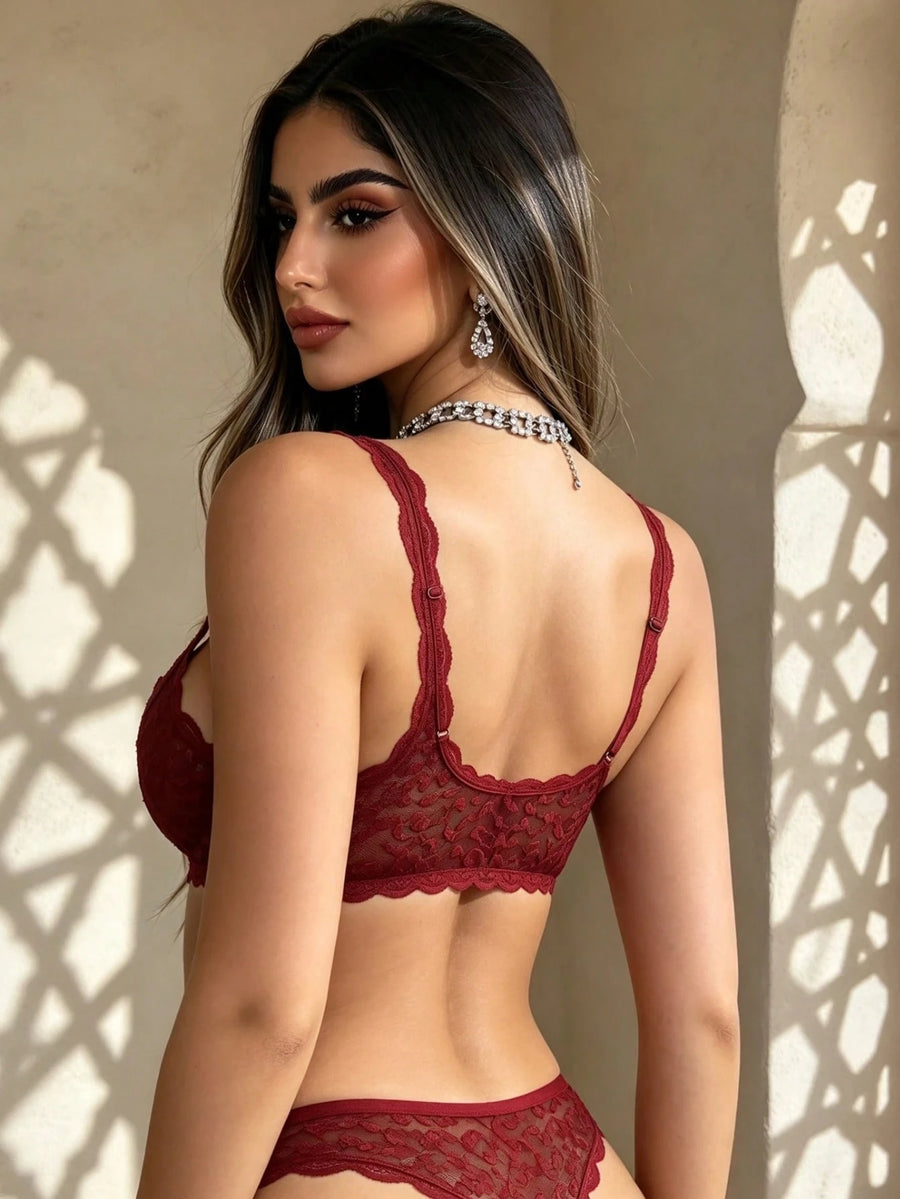 Women's Bra & Panty Sets  And Leopard Print Lace Patchwork Camisole & Thong