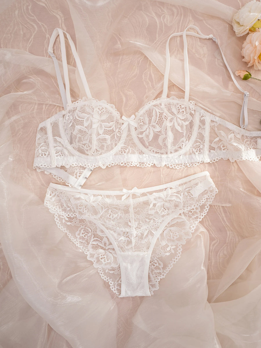 Women Bra & panty  Set Patchwork Bow Underwire Thin Cup Comfortable