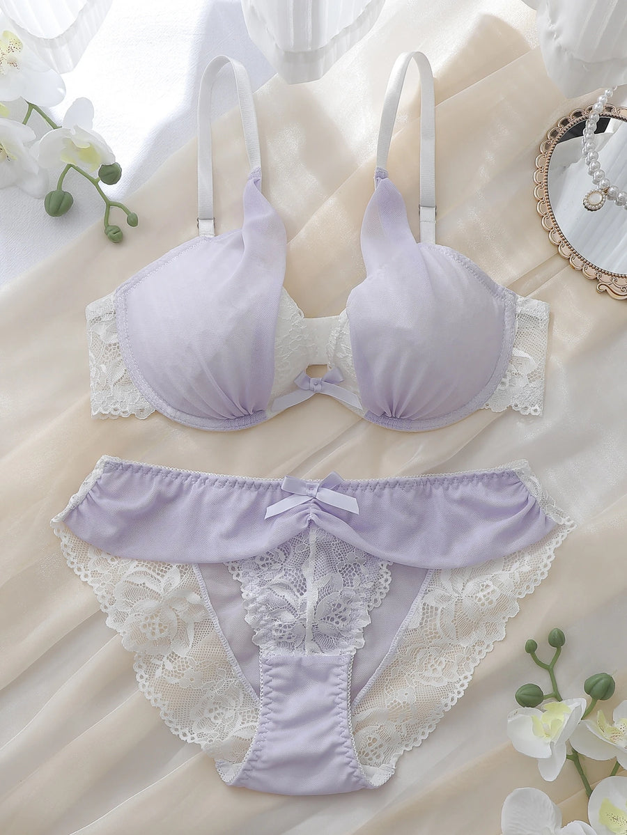 Women's Bra & panty Sets Underwire Molded Push Support Full Bust Transparent Sheer